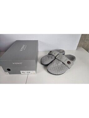 Vionic Carlin Gray Quilted Orthotic Mule Slippers Adjustable Strap Womens 10